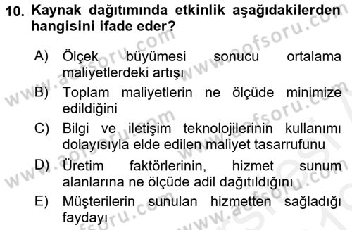 Kamu Ekonomisi 1 Dersi 2018 - 2019 Yılı (Final) Dönem Sonu Sınav Soruları 10. Soru