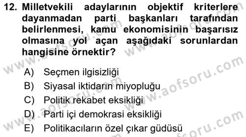Kamu Ekonomisi 1 Dersi 2018 - 2019 Yılı (Final) Dönem Sonu Sınav Soruları 12. Soru