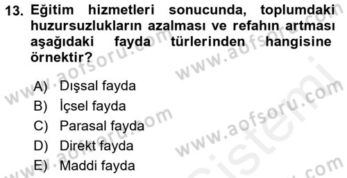 Kamu Ekonomisi 1 Dersi 2018 - 2019 Yılı (Final) Dönem Sonu Sınav Soruları 13. Soru