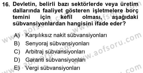Kamu Ekonomisi 1 Dersi 2018 - 2019 Yılı (Final) Dönem Sonu Sınav Soruları 16. Soru