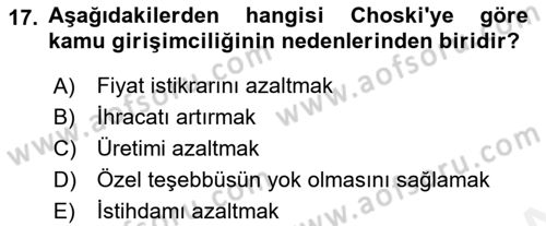 Kamu Ekonomisi 1 Dersi 2018 - 2019 Yılı (Final) Dönem Sonu Sınav Soruları 17. Soru