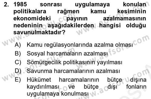 Kamu Ekonomisi 1 Dersi 2018 - 2019 Yılı (Final) Dönem Sonu Sınav Soruları 2. Soru