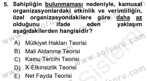 Kamu Ekonomisi 1 Dersi 2018 - 2019 Yılı (Final) Dönem Sonu Sınav Soruları 5. Soru