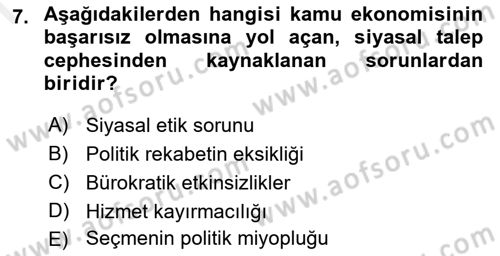 Kamu Ekonomisi 1 Dersi 2018 - 2019 Yılı (Final) Dönem Sonu Sınav Soruları 7. Soru