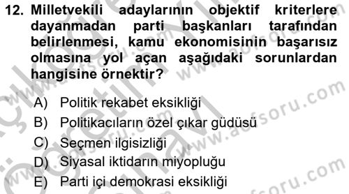 Kamu Ekonomisi 1 Dersi 2018 - 2019 Yılı Yaz Okulu Sınav Soruları 12. Soru