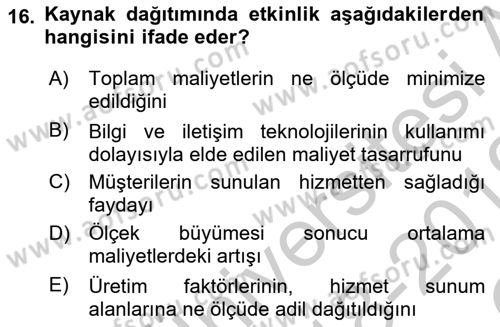 Kamu Ekonomisi 1 Dersi 2018 - 2019 Yılı Yaz Okulu Sınav Soruları 16. Soru
