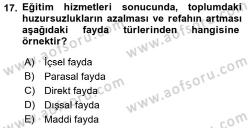 Kamu Ekonomisi 1 Dersi 2018 - 2019 Yılı Yaz Okulu Sınav Soruları 17. Soru