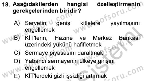 Kamu Ekonomisi 1 Dersi 2018 - 2019 Yılı Yaz Okulu Sınav Soruları 18. Soru
