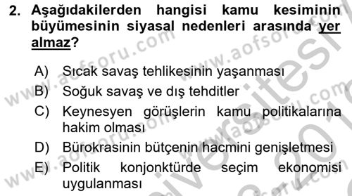Kamu Ekonomisi 1 Dersi 2018 - 2019 Yılı Yaz Okulu Sınav Soruları 2. Soru