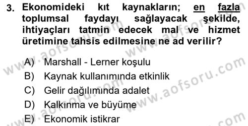 Kamu Ekonomisi 1 Dersi 2018 - 2019 Yılı Yaz Okulu Sınav Soruları 3. Soru