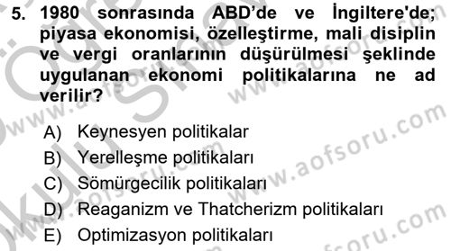 Kamu Ekonomisi 1 Dersi 2018 - 2019 Yılı Yaz Okulu Sınav Soruları 5. Soru