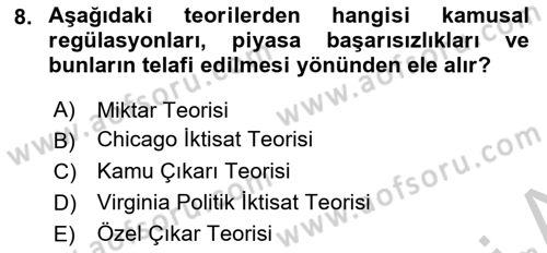 Kamu Ekonomisi 1 Dersi 2018 - 2019 Yılı Yaz Okulu Sınav Soruları 8. Soru
