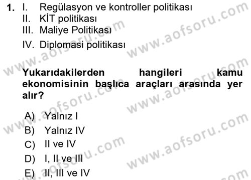 Kamu Ekonomisi 1 Dersi 2019 - 2020 Yılı (Vize) Ara Sınav Soruları 1. Soru
