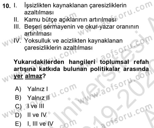 Kamu Ekonomisi 1 Dersi 2019 - 2020 Yılı (Vize) Ara Sınav Soruları 10. Soru