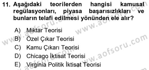 Kamu Ekonomisi 1 Dersi 2019 - 2020 Yılı (Vize) Ara Sınav Soruları 11. Soru