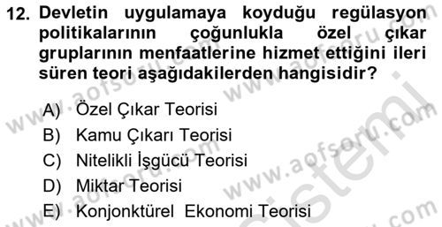 Kamu Ekonomisi 1 Dersi 2019 - 2020 Yılı (Vize) Ara Sınav Soruları 12. Soru