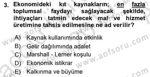 Kamu Ekonomisi 1 Dersi 2019 - 2020 Yılı (Vize) Ara Sınav Soruları 3. Soru