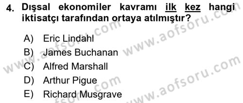 Kamu Ekonomisi 1 Dersi 2019 - 2020 Yılı (Vize) Ara Sınav Soruları 4. Soru