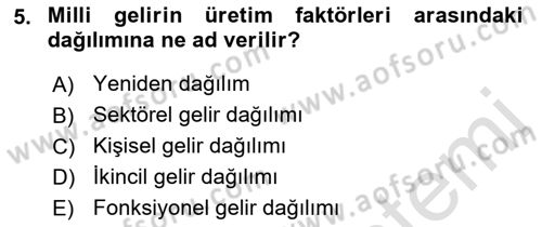 Kamu Ekonomisi 1 Dersi 2019 - 2020 Yılı (Vize) Ara Sınav Soruları 5. Soru