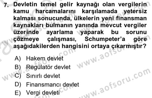 Kamu Ekonomisi 1 Dersi 2019 - 2020 Yılı (Vize) Ara Sınav Soruları 7. Soru