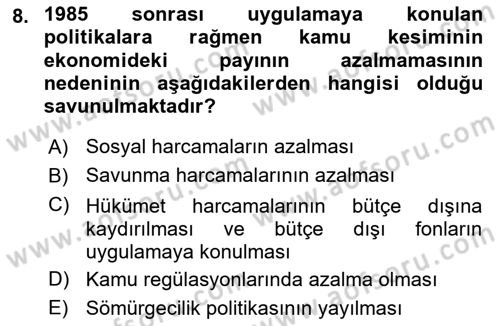 Kamu Ekonomisi 1 Dersi 2019 - 2020 Yılı (Vize) Ara Sınav Soruları 8. Soru
