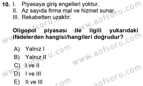 Kamu Ekonomisi 1 Dersi 2020 - 2021 Yılı Yaz Okulu Sınav Soruları 10. Soru
