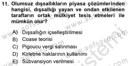 Kamu Ekonomisi 1 Dersi 2020 - 2021 Yılı Yaz Okulu Sınav Soruları 11. Soru