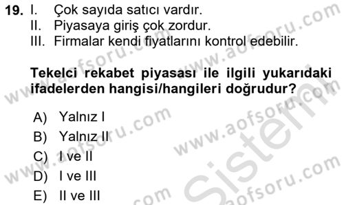 Kamu Ekonomisi 1 Dersi 2020 - 2021 Yılı Yaz Okulu Sınav Soruları 19. Soru