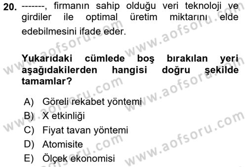 Kamu Ekonomisi 1 Dersi 2020 - 2021 Yılı Yaz Okulu Sınav Soruları 20. Soru