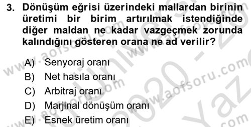 Kamu Ekonomisi 1 Dersi 2020 - 2021 Yılı Yaz Okulu Sınav Soruları 3. Soru