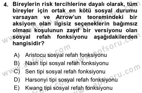 Kamu Ekonomisi 1 Dersi 2020 - 2021 Yılı Yaz Okulu Sınav Soruları 4. Soru
