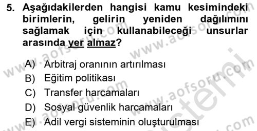 Kamu Ekonomisi 1 Dersi 2020 - 2021 Yılı Yaz Okulu Sınav Soruları 5. Soru