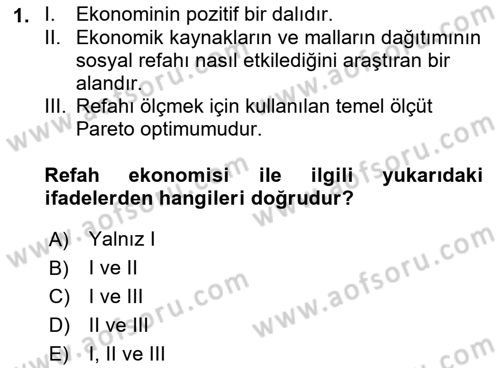 Kamu Ekonomisi 1 Dersi Ara Sınavı Deneme Sınav Soruları 1. Soru