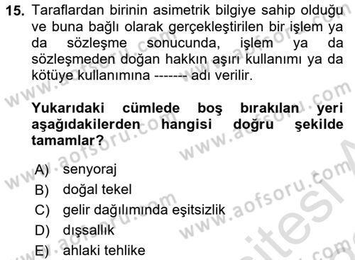 Kamu Ekonomisi 1 Dersi Ara Sınavı Deneme Sınav Soruları 15. Soru