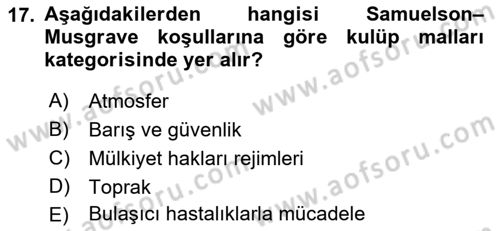 Kamu Ekonomisi 1 Dersi Ara Sınavı Deneme Sınav Soruları 17. Soru