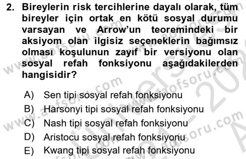 Kamu Ekonomisi 1 Dersi 2021 - 2022 Yılı (Vize) Ara Sınav Soruları 2. Soru