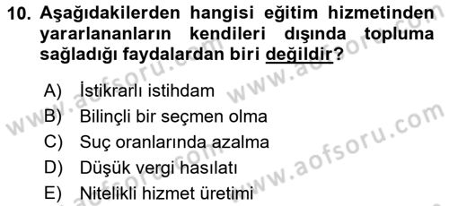 Kamu Ekonomisi 1 Dersi 2021 - 2022 Yılı (Final) Dönem Sonu Sınav Soruları 10. Soru
