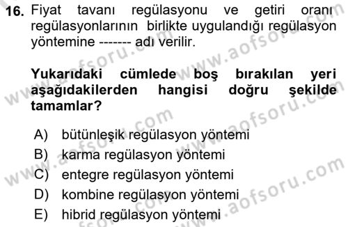 Kamu Ekonomisi 1 Dersi 2021 - 2022 Yılı (Final) Dönem Sonu Sınav Soruları 16. Soru