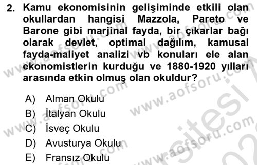 Kamu Ekonomisi 1 Dersi 2021 - 2022 Yılı (Final) Dönem Sonu Sınav Soruları 2. Soru