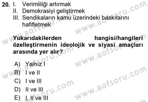 Kamu Ekonomisi 1 Dersi 2021 - 2022 Yılı (Final) Dönem Sonu Sınav Soruları 20. Soru
