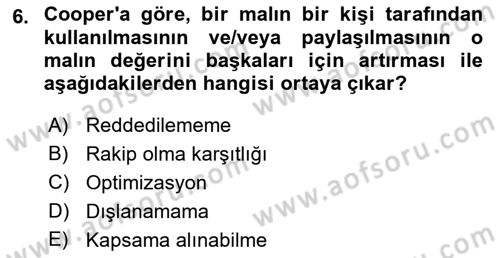 Kamu Ekonomisi 1 Dersi 2021 - 2022 Yılı (Final) Dönem Sonu Sınav Soruları 6. Soru