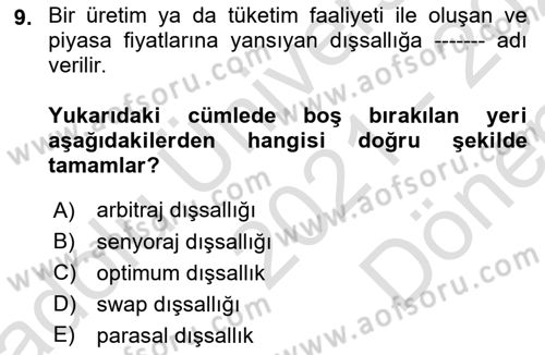 Kamu Ekonomisi 1 Dersi 2021 - 2022 Yılı (Final) Dönem Sonu Sınav Soruları 9. Soru