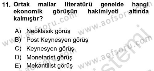 Kamu Ekonomisi 1 Dersi 2021 - 2022 Yılı Yaz Okulu Sınav Soruları 11. Soru