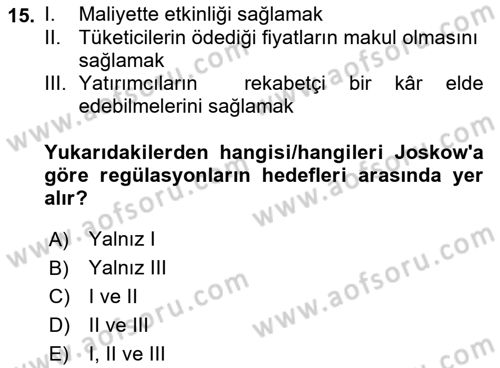 Kamu Ekonomisi 1 Dersi 2021 - 2022 Yılı Yaz Okulu Sınav Soruları 15. Soru