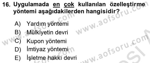 Kamu Ekonomisi 1 Dersi 2021 - 2022 Yılı Yaz Okulu Sınav Soruları 16. Soru