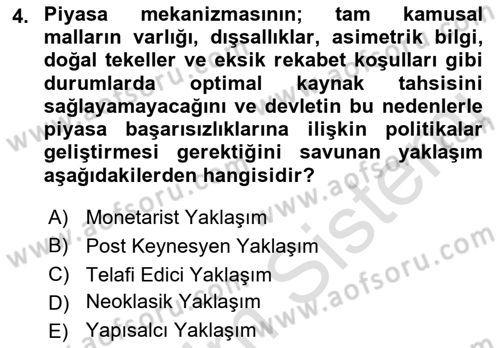 Kamu Ekonomisi 1 Dersi 2021 - 2022 Yılı Yaz Okulu Sınav Soruları 4. Soru