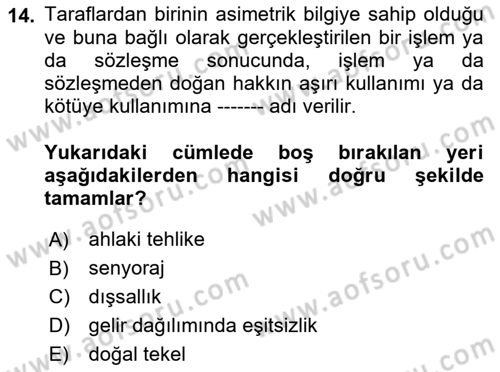 Kamu Ekonomisi 1 Dersi 2022 - 2023 Yılı (Vize) Ara Sınav Soruları 14. Soru