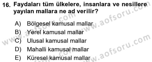 Kamu Ekonomisi 1 Dersi 2022 - 2023 Yılı (Vize) Ara Sınav Soruları 16. Soru