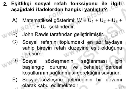 Kamu Ekonomisi 1 Dersi 2022 - 2023 Yılı (Vize) Ara Sınav Soruları 2. Soru