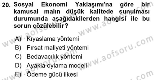 Kamu Ekonomisi 1 Dersi 2022 - 2023 Yılı (Vize) Ara Sınav Soruları 20. Soru
